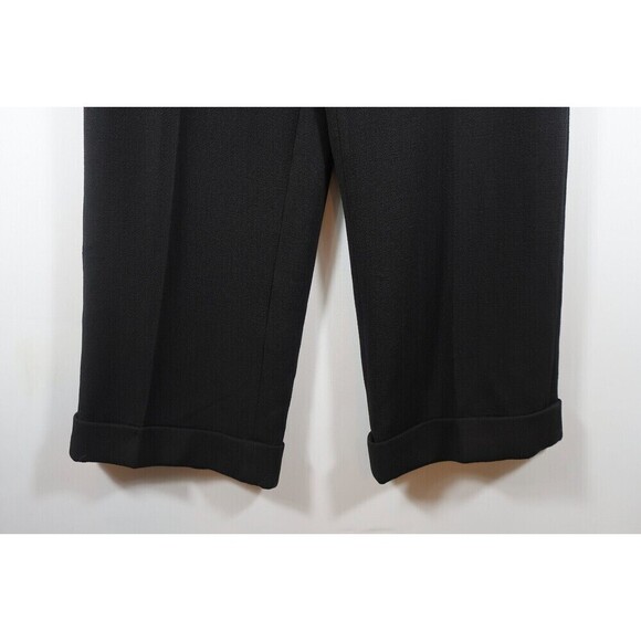 Roland Mouret Black Crepe Wide Leg Pants Wool Silk Lining Cuffed Crop Size 8 10 - Picture 6 of 12